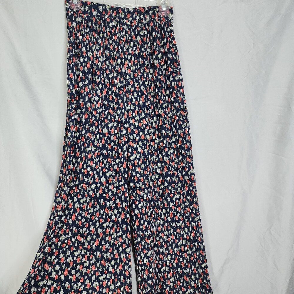 ANGELA FASHION Size 9 Ditsy Floral Plisse Pleated Elastic Waist Wide‎ Leg Pants